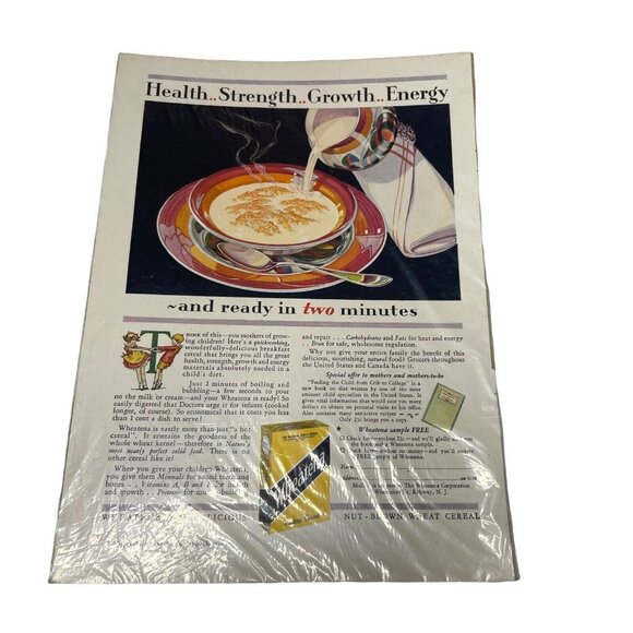 Vintage 1928 WHEATENA Cereal Bowl With Milk Art 20's Print Ad - Picture 1 of 2